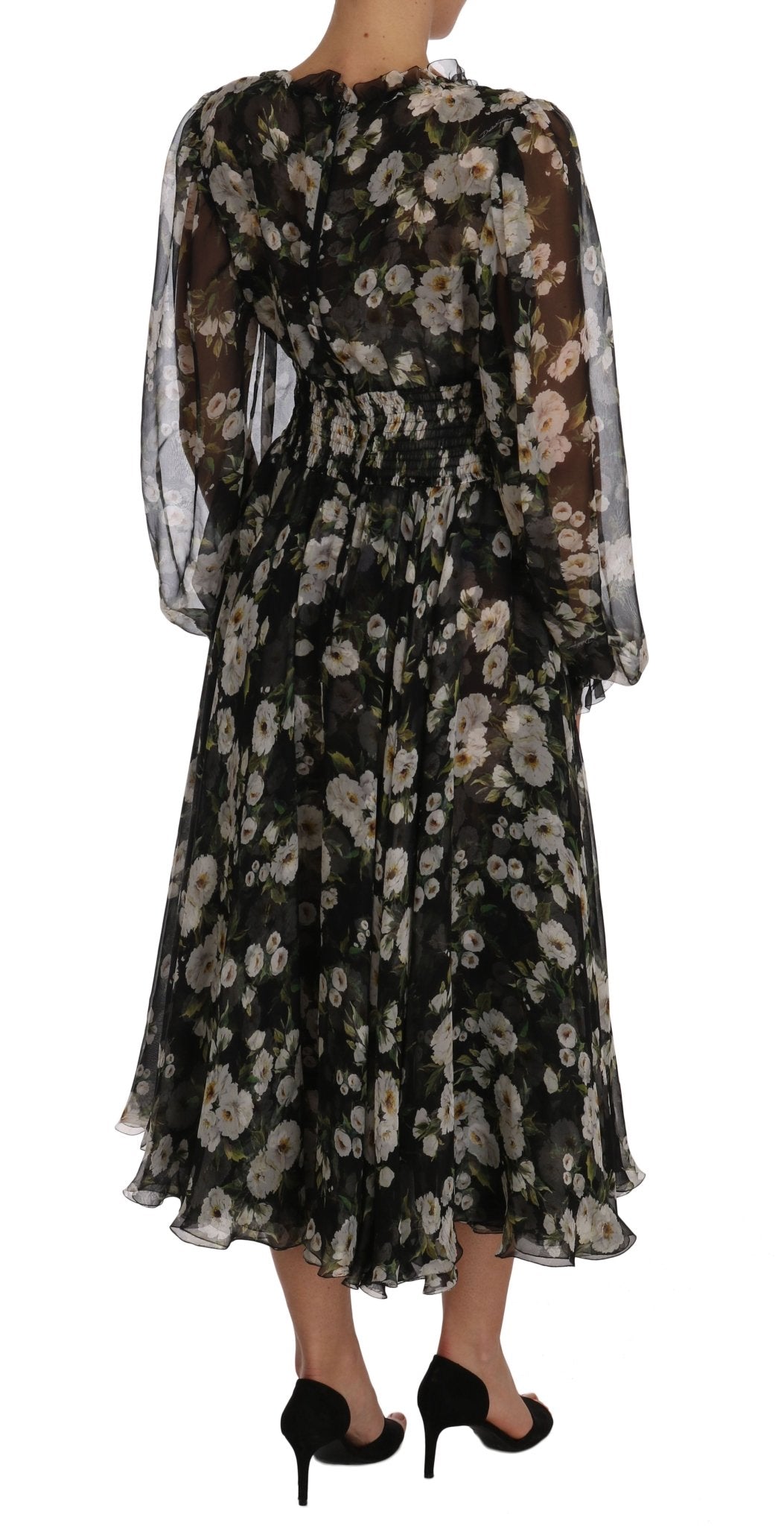 Black Daisy Floral Silk Shift A-Line Dress - coffeewithmee2Dolce & GabbanaP1372S