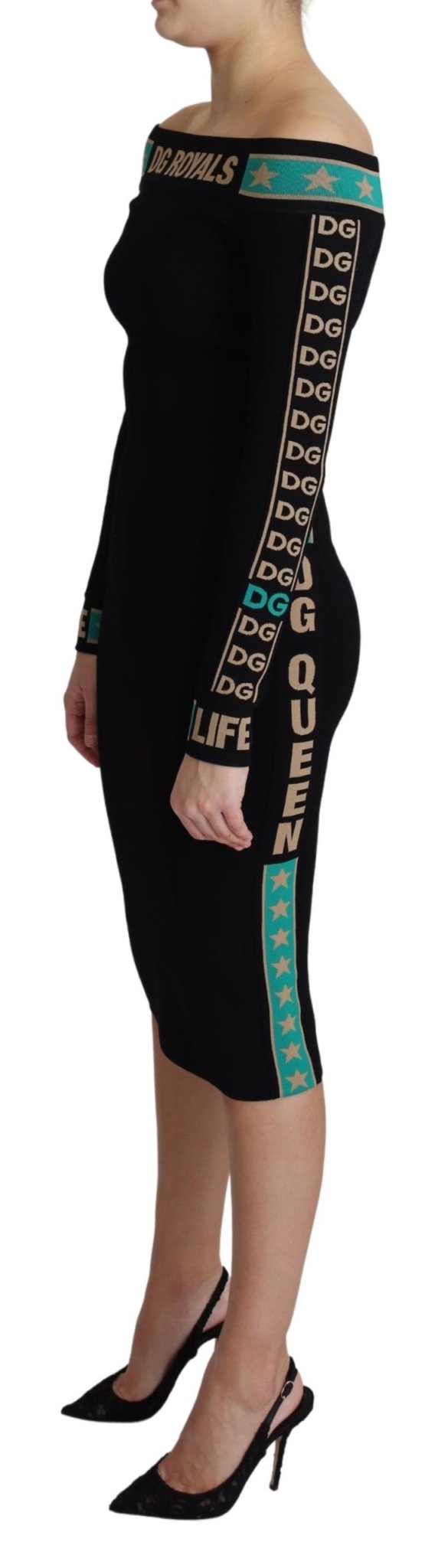 Black DG Royals Off Shoulder Sheath Midi Dress - coffeewithmee2Dolce & GabbanaP3800S