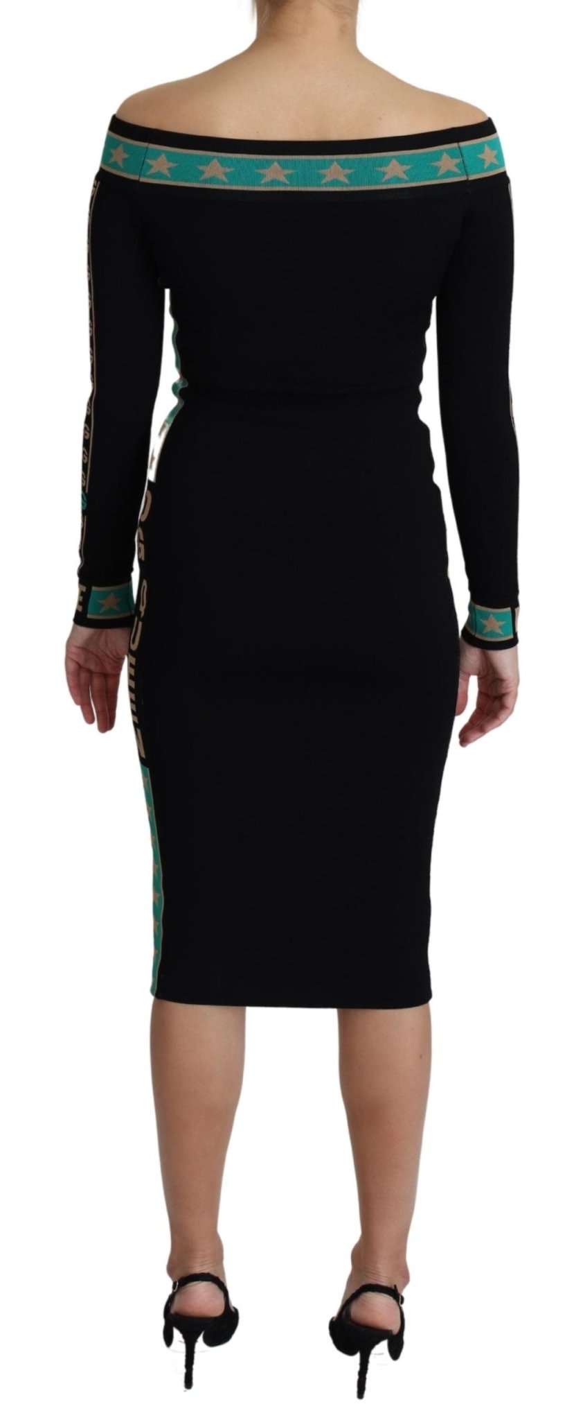 Black DG Royals Off Shoulder Sheath Midi Dress - coffeewithmee2Dolce & GabbanaP3800S