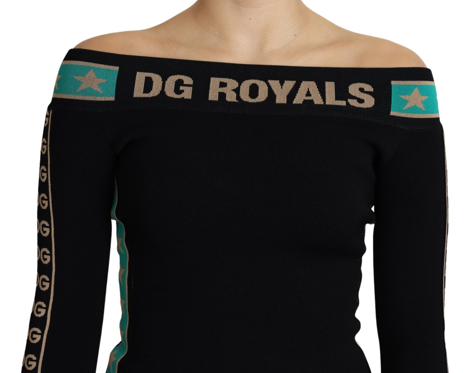 Black DG Royals Off Shoulder Sheath Midi Dress - coffeewithmee2Dolce & GabbanaP3800S