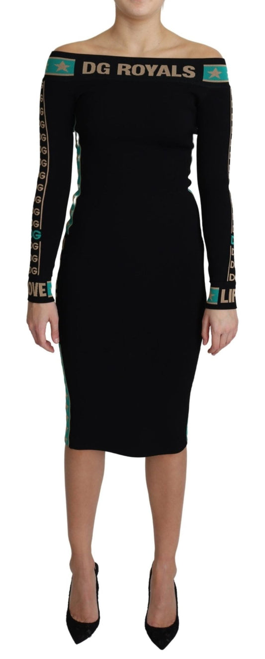 Black DG Royals Off Shoulder Sheath Midi Dress - coffeewithmee2Dolce & GabbanaP3800S