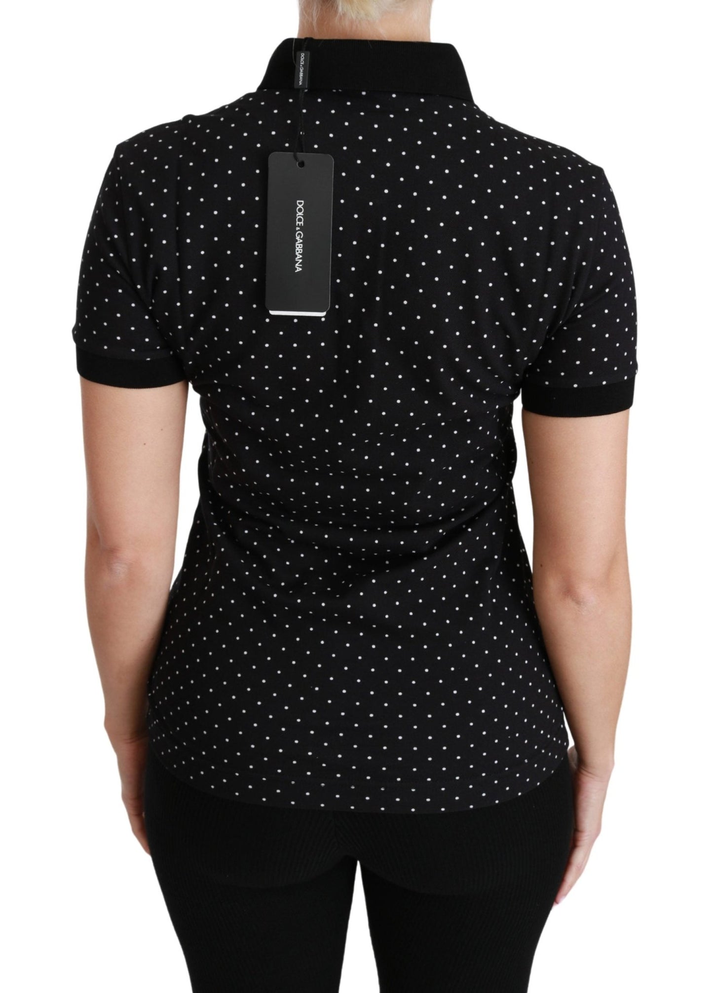 Black Dotted Collared Polo Shirt Cotton Top - coffeewithmee2Dolce & GabbanaP2794S
