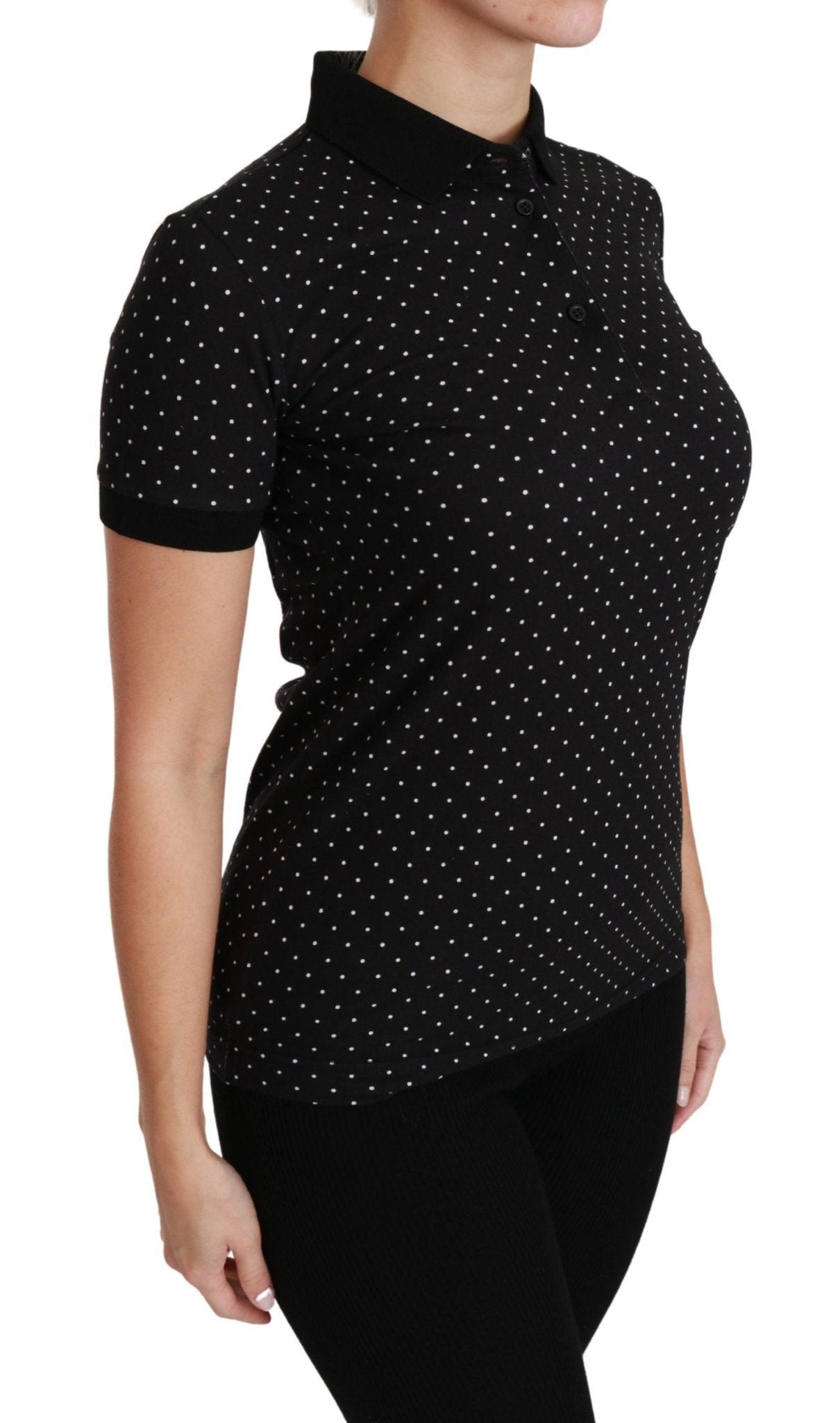 Black Dotted Collared Polo Shirt Cotton Top - coffeewithmee2Dolce & GabbanaP2794S