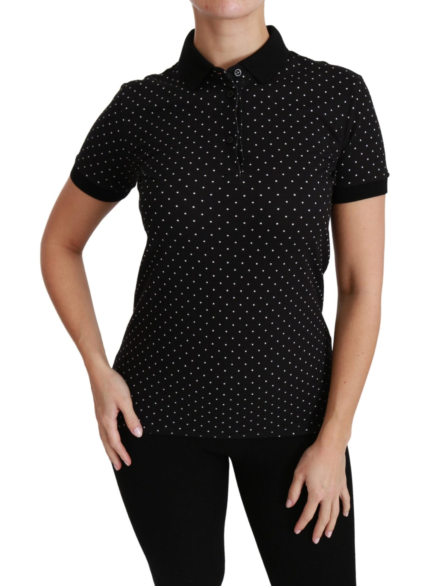 Black Dotted Collared Polo Shirt Cotton Top - coffeewithmee2Dolce & GabbanaP2794S