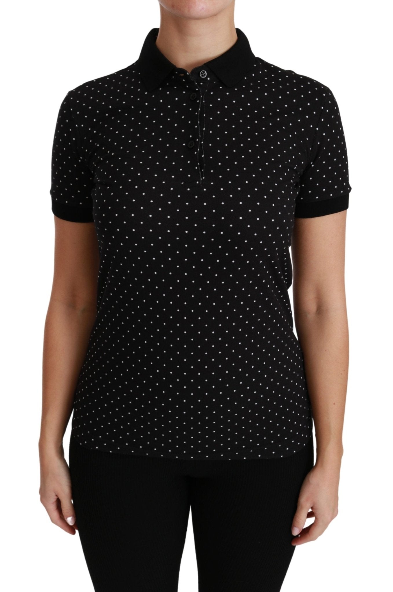 Black Dotted Collared Polo Shirt Cotton Top - coffeewithmee2Dolce & GabbanaP2794S