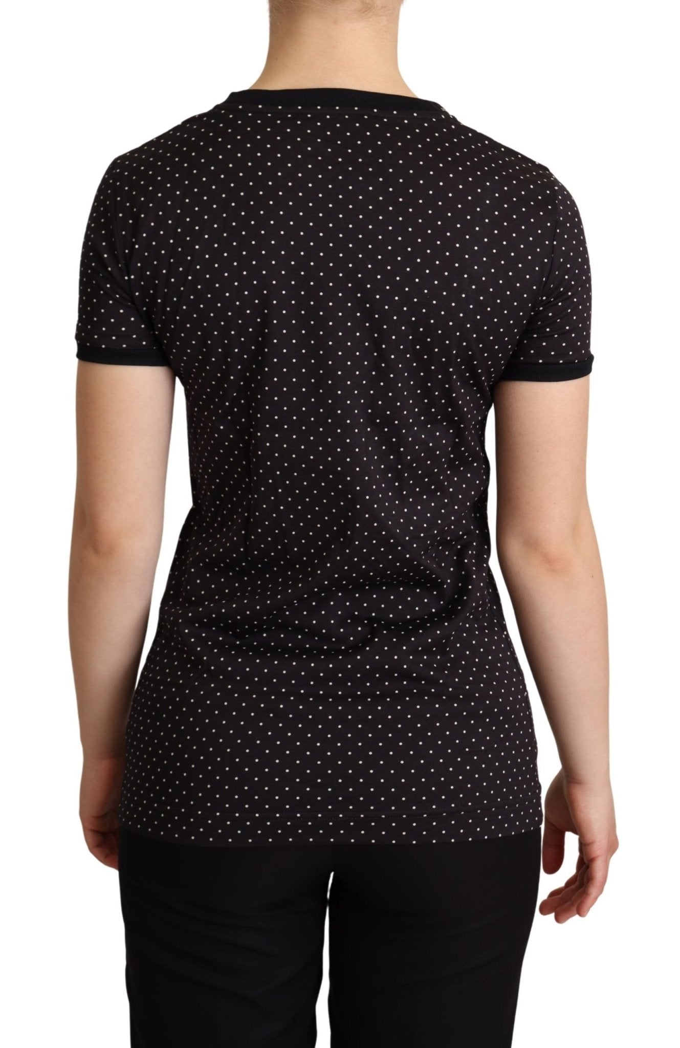 Black Dotted Crewneck Cotton T-shirt - coffeewithmee2Dolce & GabbanaP5189S