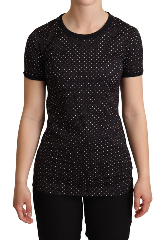 Black Dotted Crewneck Cotton T-shirt - coffeewithmee2Dolce & GabbanaP5189S