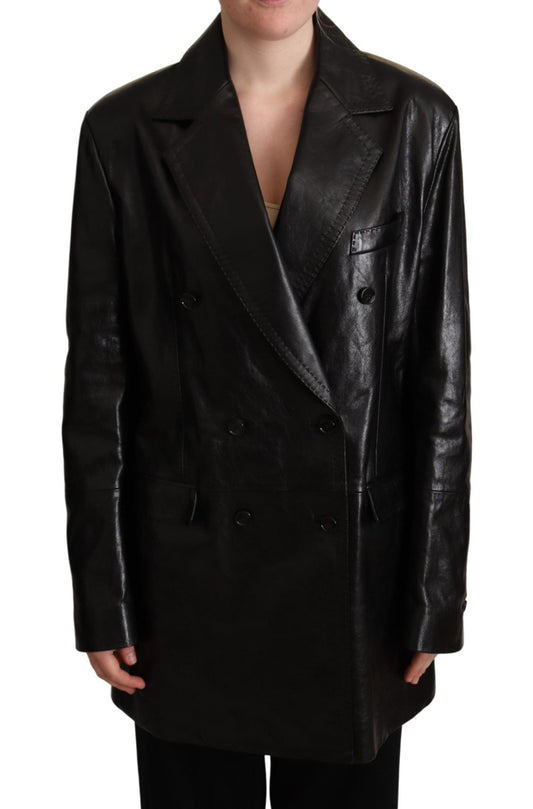 Black Double Breasted Coat Leather Jacket - coffeewithmee2Dolce & GabbanaP5101S