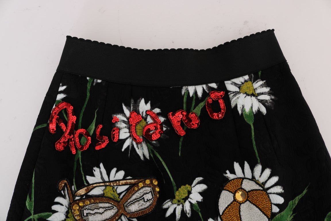 Black Embellished Daisy Brocade Skirt - coffeewithmee2Dolce & GabbanaP2148S