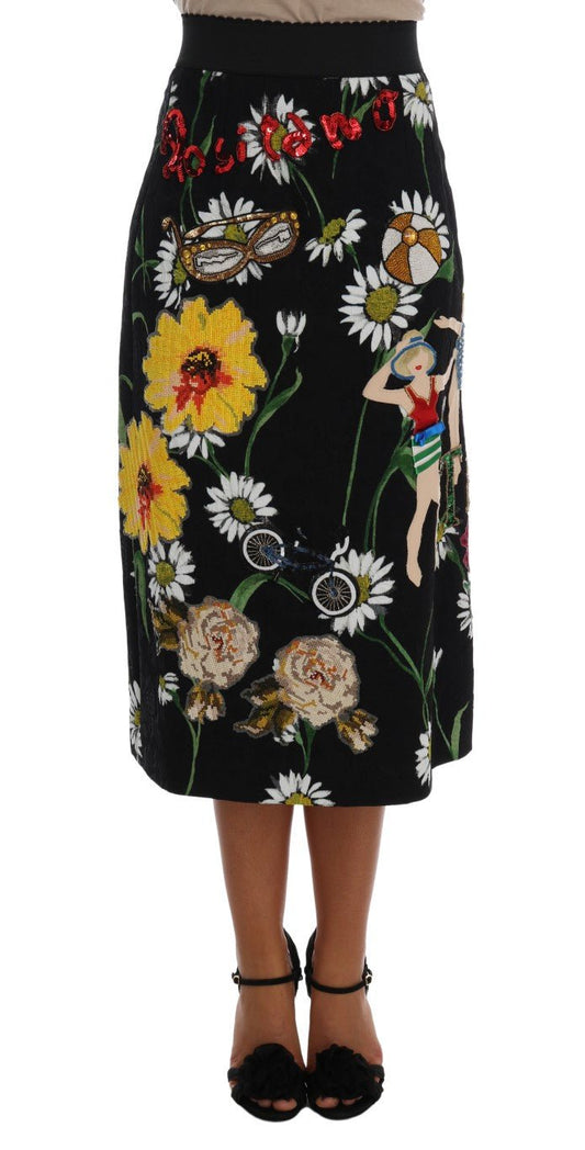 Black Embellished Daisy Brocade Skirt - coffeewithmee2Dolce & GabbanaP2148S