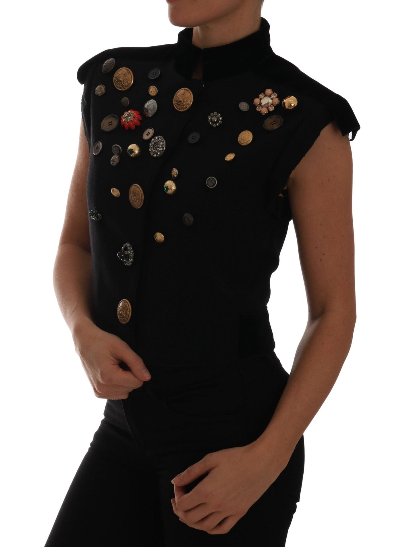 Black Embellished Floral Military Jacket Vest - coffeewithmee2Dolce & GabbanaP1429S