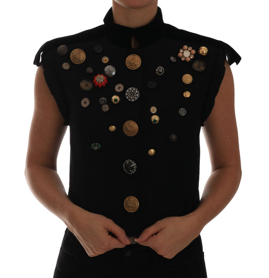 Black Embellished Floral Military Jacket Vest - coffeewithmee2Dolce & GabbanaP1429S