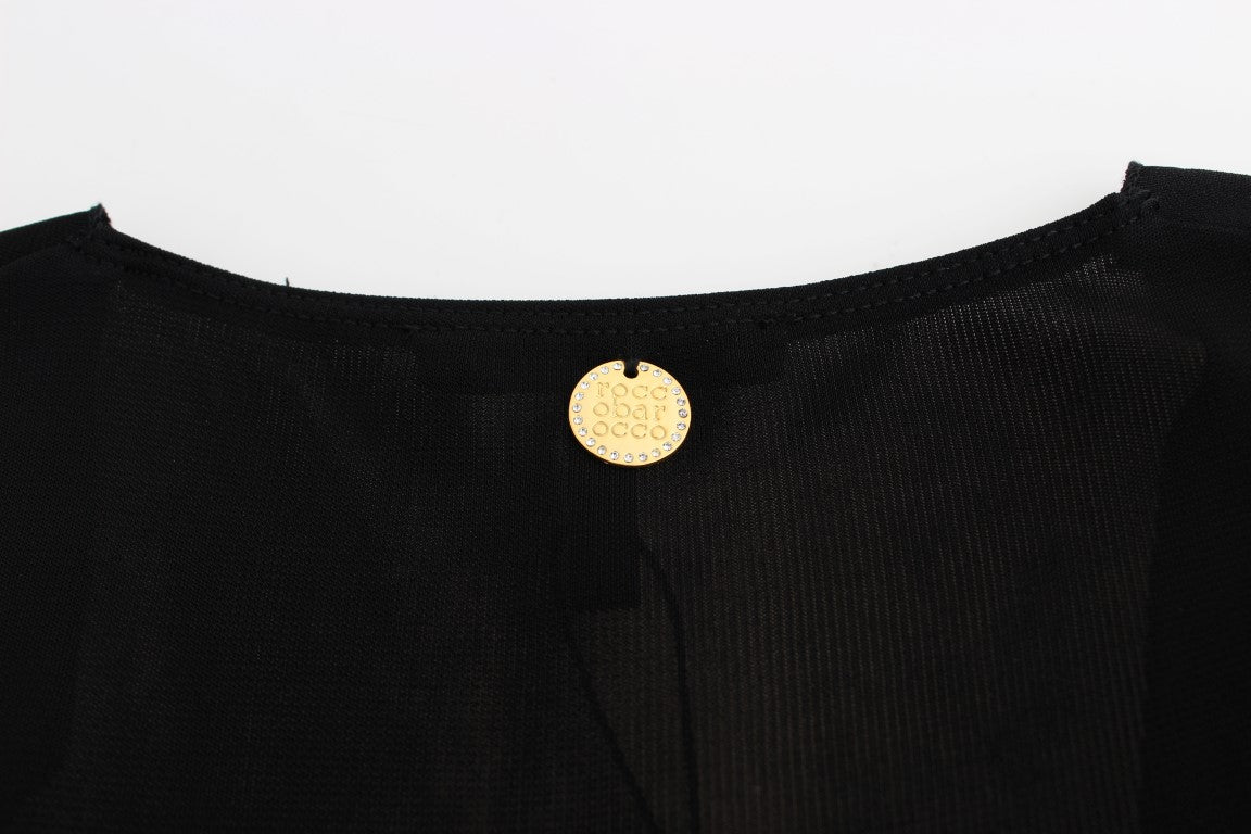 Black Embellished Jersey Mini Sheath Short Dress - coffeewithmee2RoccobaroccoP1097S