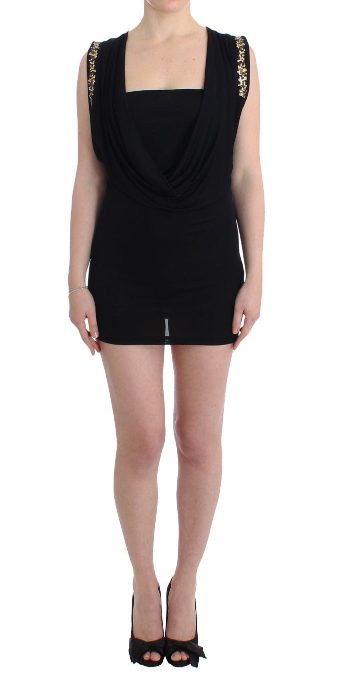 Black Embellished Jersey Mini Sheath Short Dress - coffeewithmee2RoccobaroccoP1097S