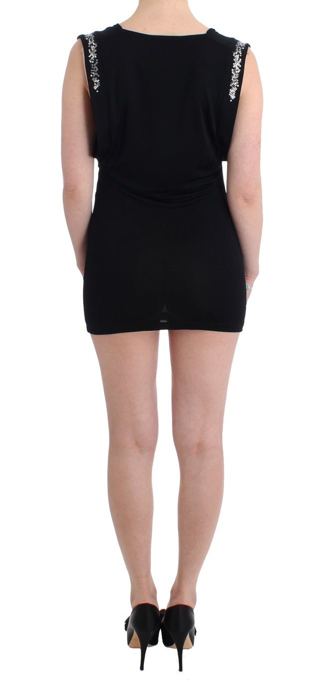 Black Embellished Jersey Mini Sheath Short Dress - coffeewithmee2RoccobaroccoP1099S