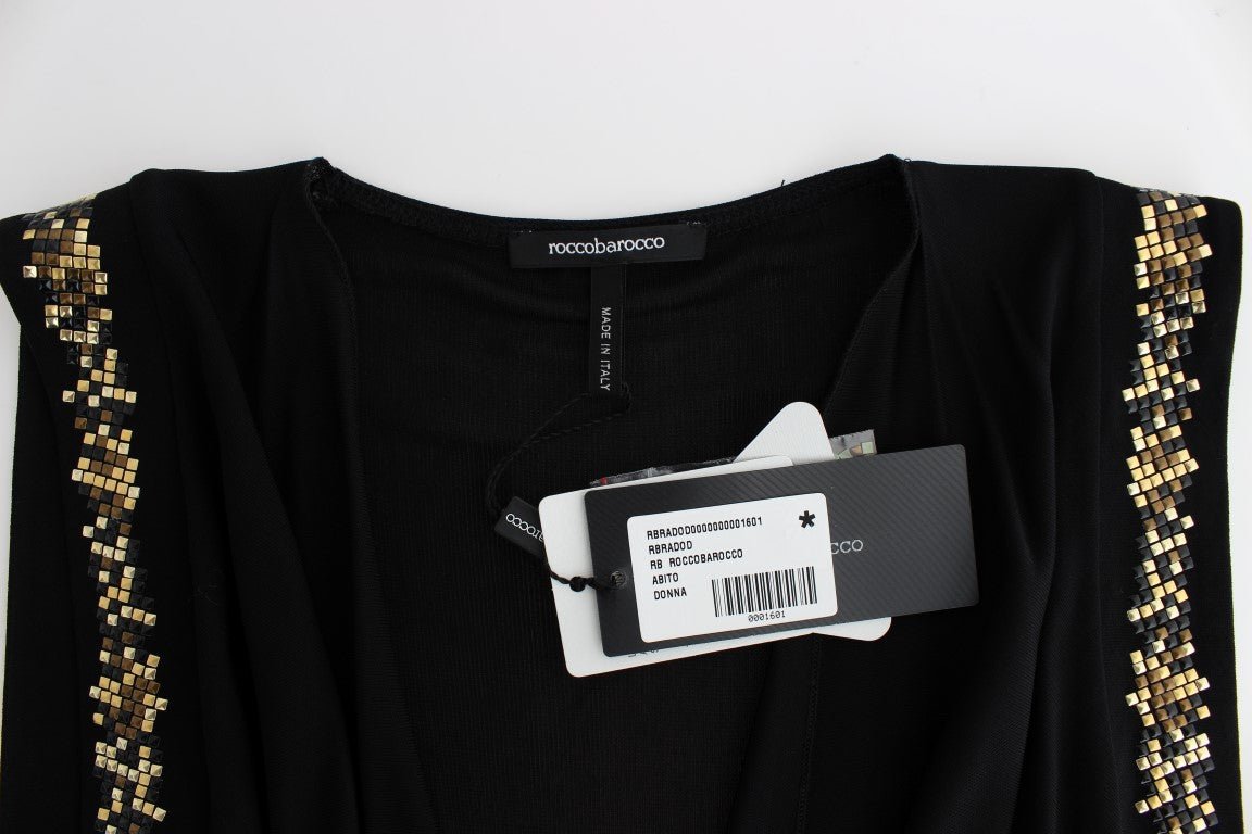 Black Embellished Jersey Mini Sheath Short Dress - coffeewithmee2RoccobaroccoP1097S