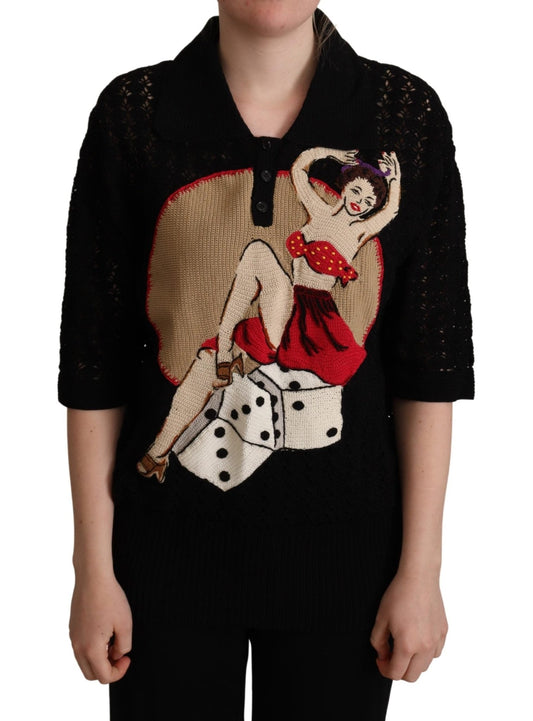 Black Embroidered Knitted Cotton Sweater - coffeewithmee2Dolce & GabbanaP5264S