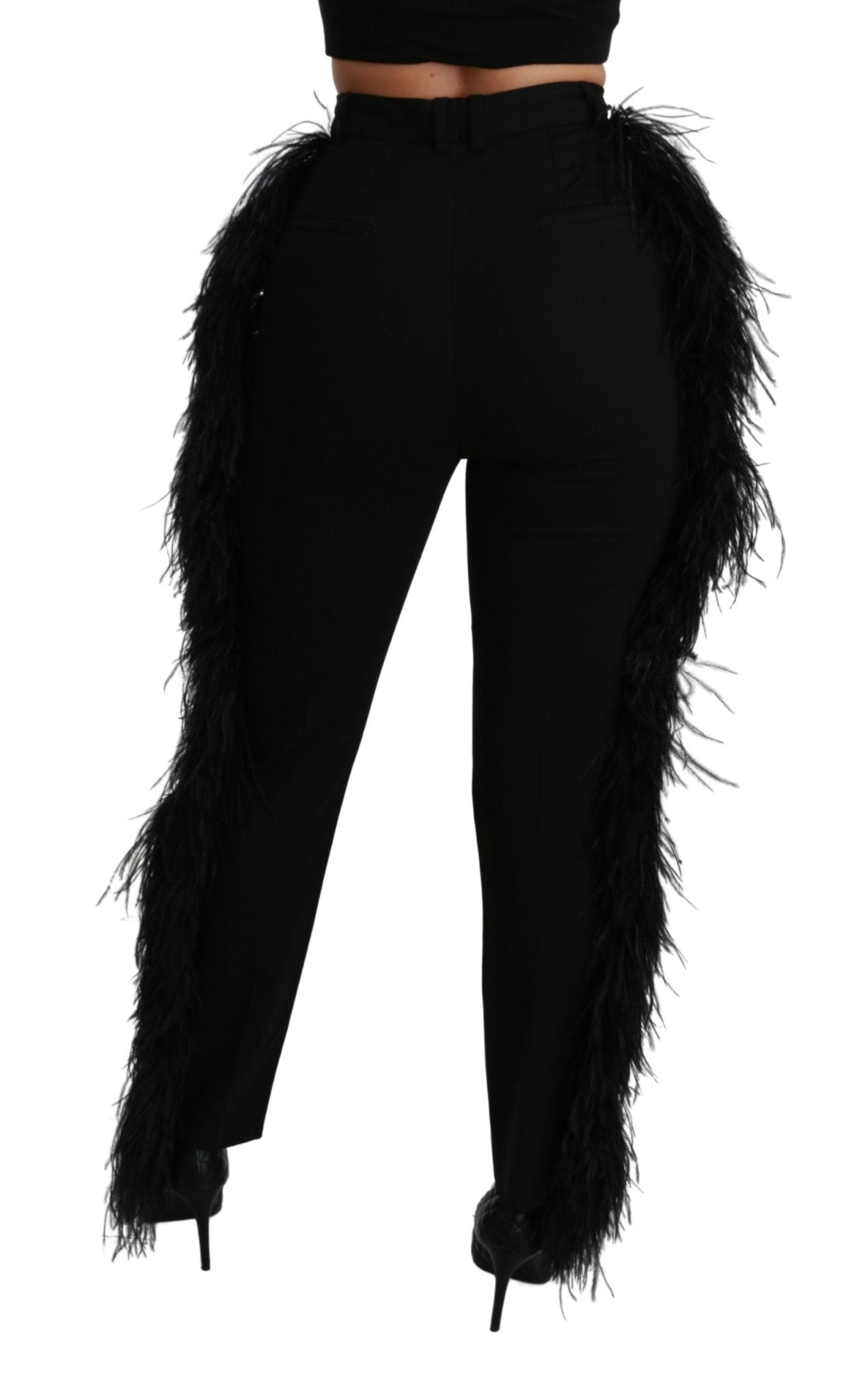 Black Feather Straight High Waist Wool Pants - coffeewithmee2Dolce & GabbanaP2977S