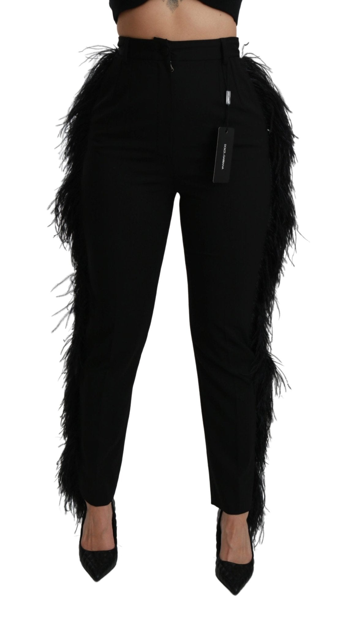 Black Feather Straight High Waist Wool Pants - coffeewithmee2Dolce & GabbanaP2977S