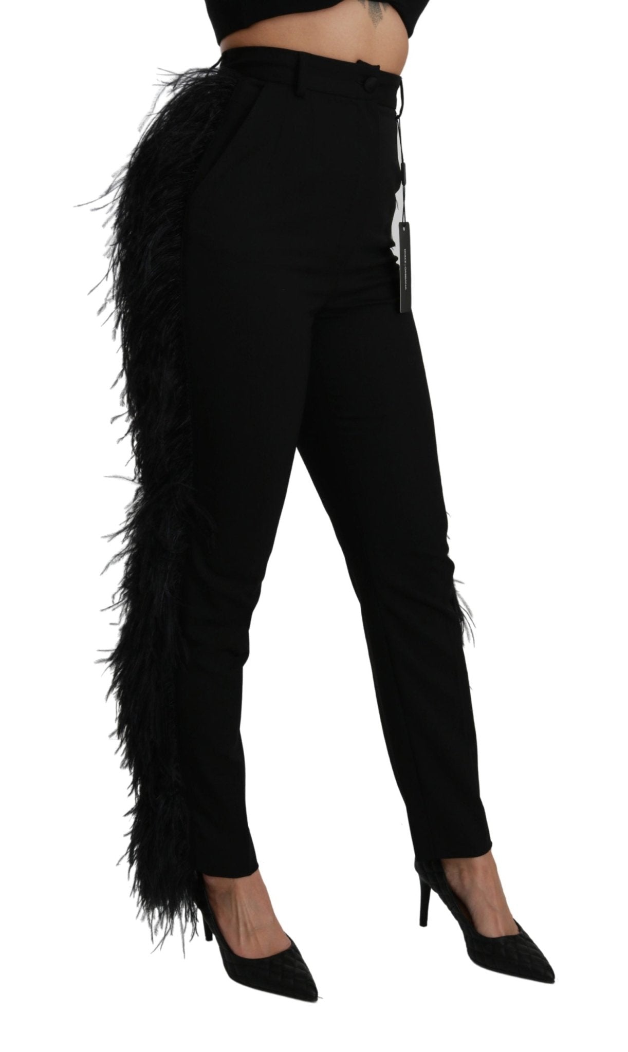 Black Feather Straight High Waist Wool Pants - coffeewithmee2Dolce & GabbanaP2977S