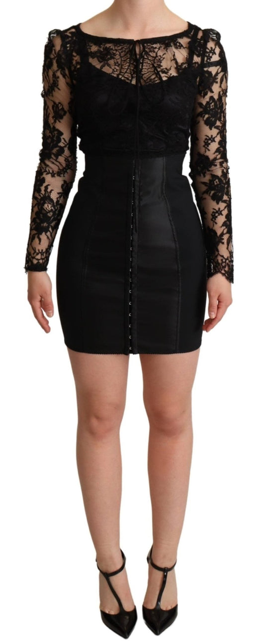 Black Fitted Lace Top Bodycon Mini Dress - coffeewithmee2Dolce & GabbanaP4963S