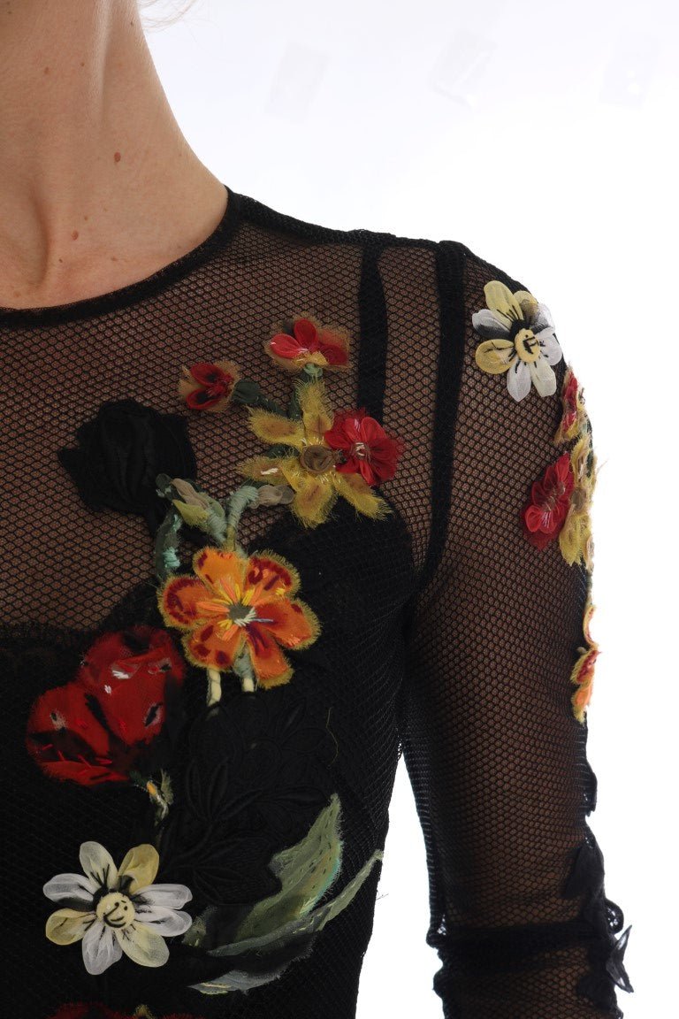 Black Floral Appliqué A-line Dress - coffeewithmee2Dolce & GabbanaP2226S