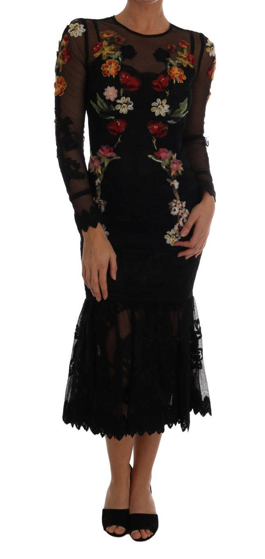 Black Floral Appliqué A-line Dress - coffeewithmee2Dolce & GabbanaP2226S