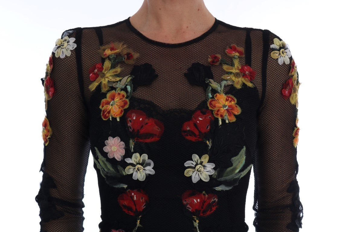 Black Floral Appliqué A-line Dress - coffeewithmee2Dolce & GabbanaP2226S