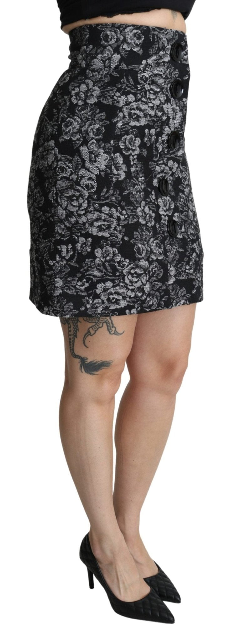 Black Floral Brocade A-line High Waist Skirt - coffeewithmee2Dolce & GabbanaP3693S
