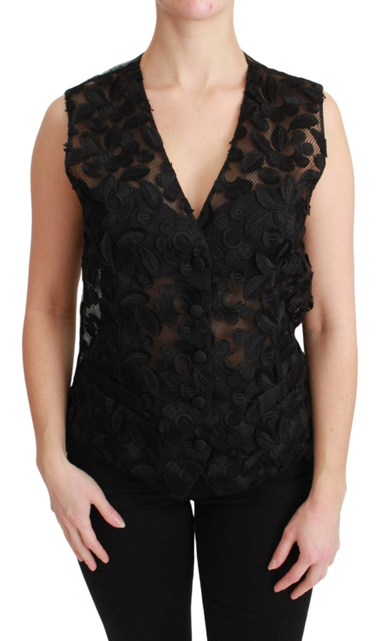 Black Floral Brocade Top Gilet Waistcoat - coffeewithmee2Dolce & GabbanaP3059S