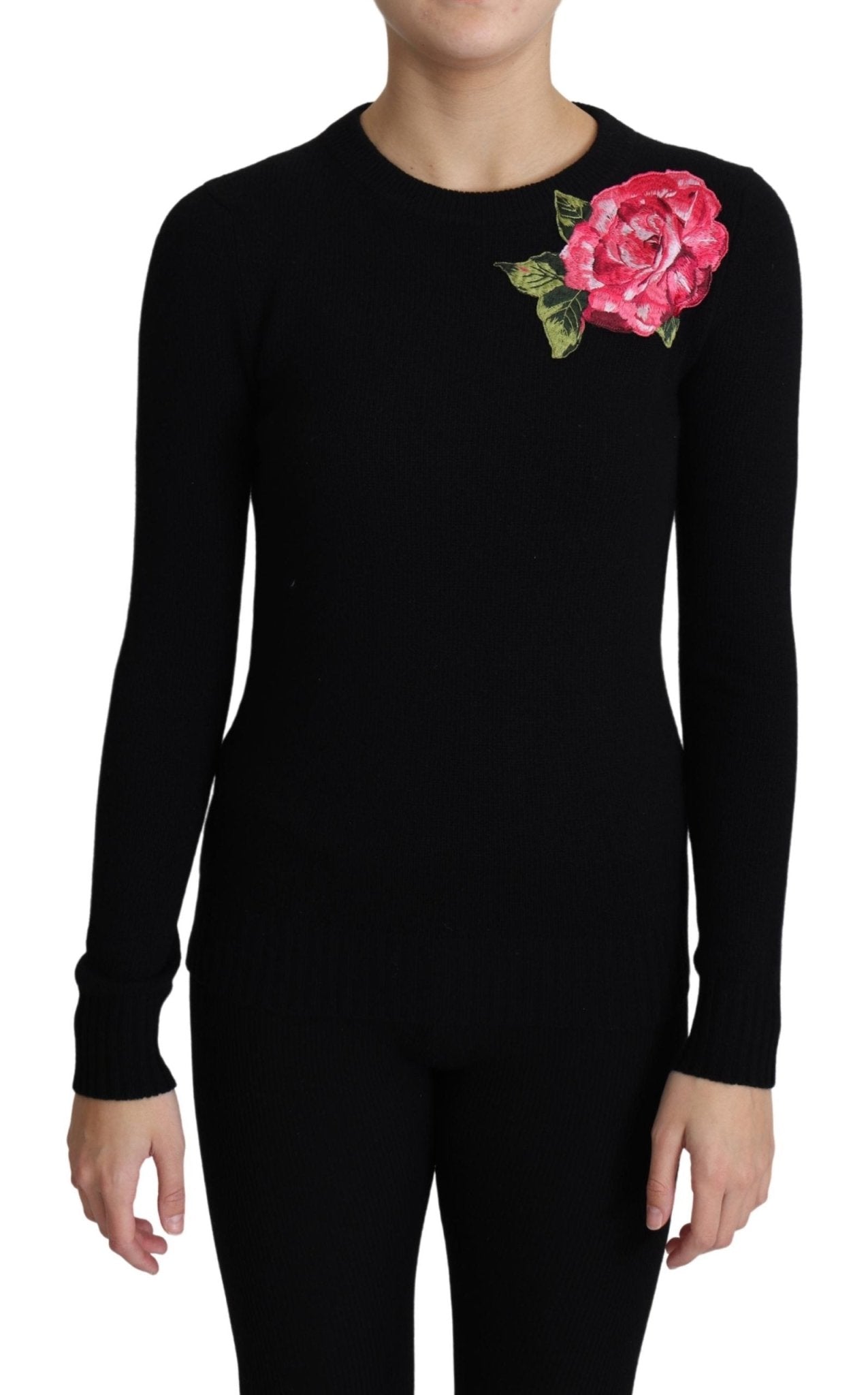 Black Floral Embroidery Wool Pullover Sweater - coffeewithmee2Dolce & GabbanaP3836S