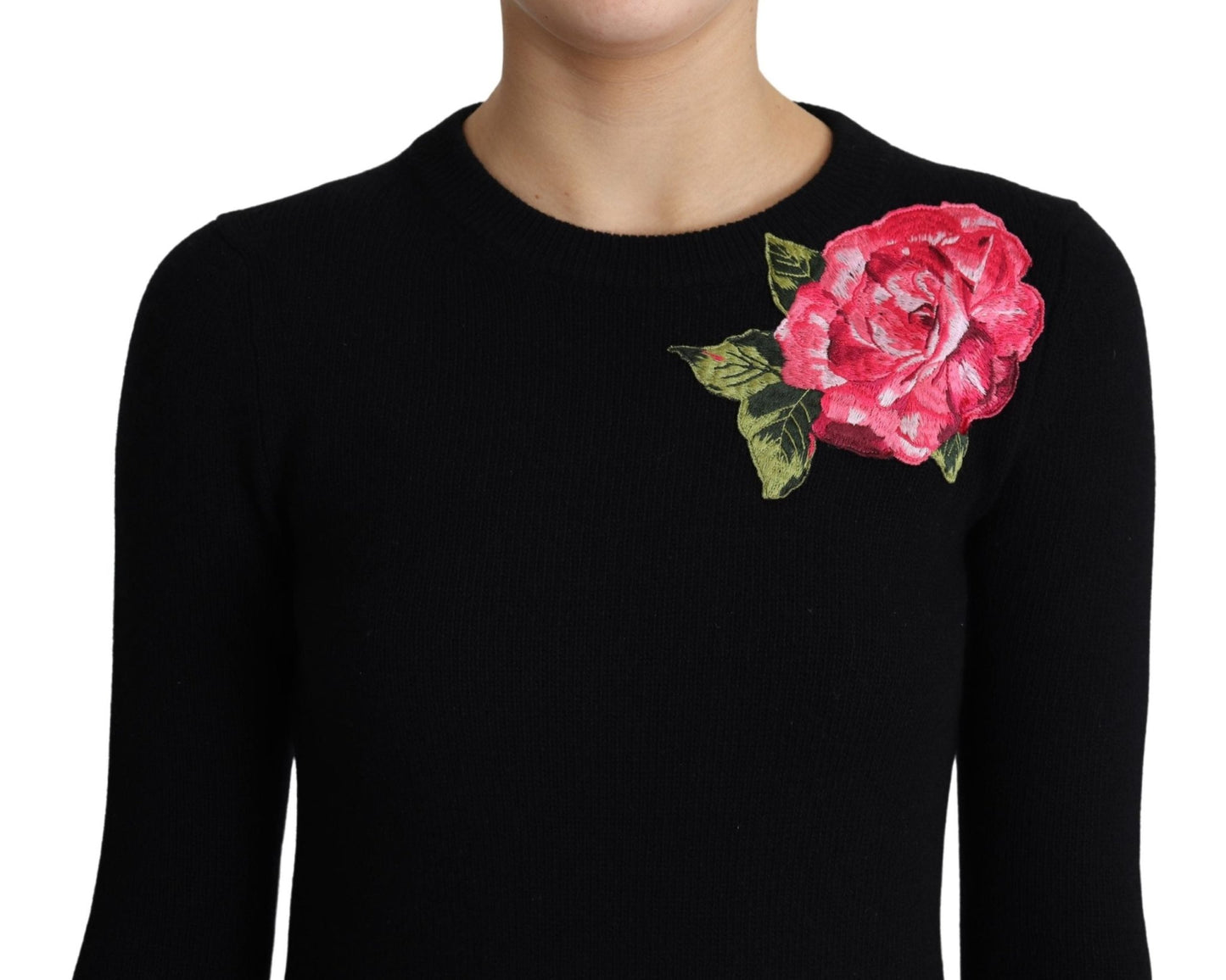 Black Floral Embroidery Wool Pullover Sweater - coffeewithmee2Dolce & GabbanaP3836S