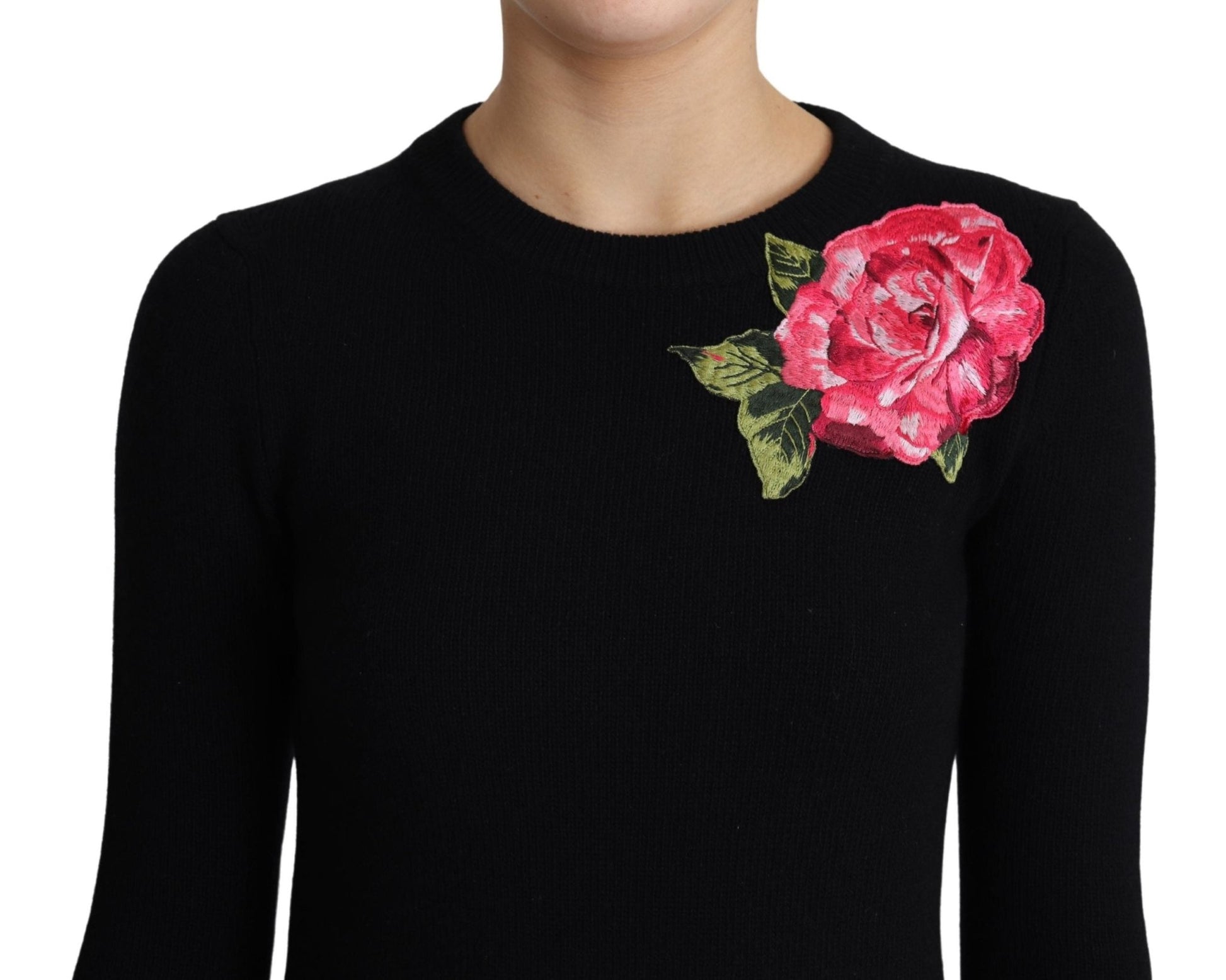 Black Floral Embroidery Wool Pullover Sweater - coffeewithmee2Dolce & GabbanaP3836S