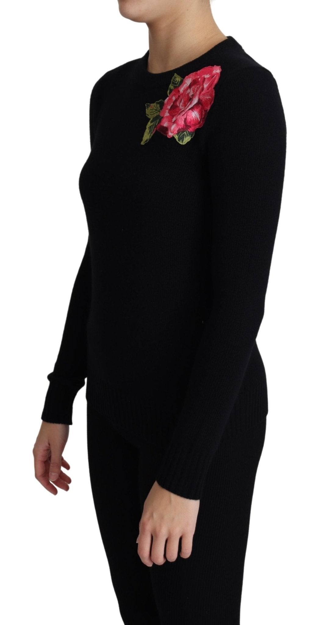 Black Floral Embroidery Wool Pullover Sweater - coffeewithmee2Dolce & GabbanaP3836S