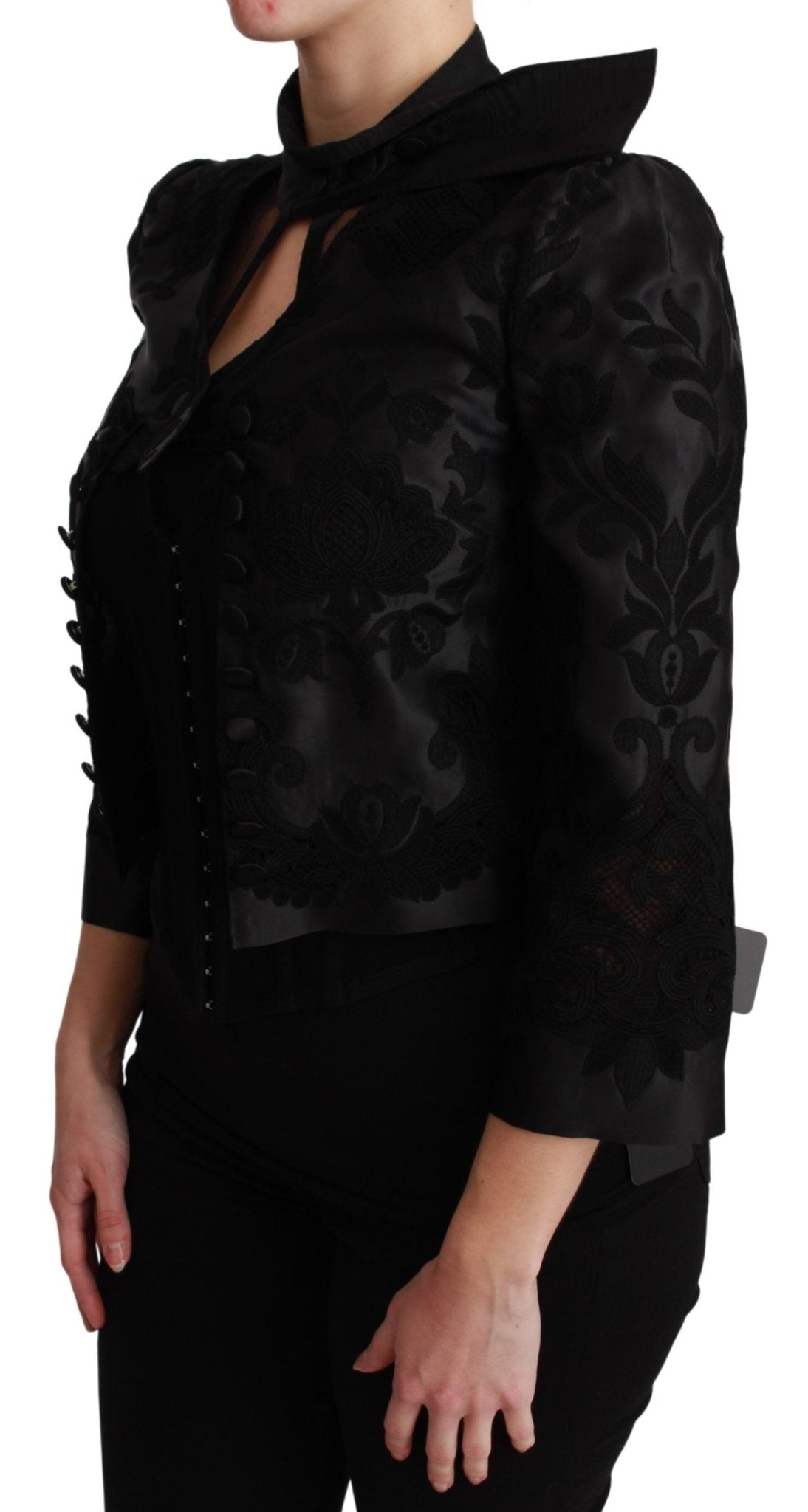 Black Floral Jacquard Blazer Silk Jacket - coffeewithmee2Dolce & GabbanaP3065S