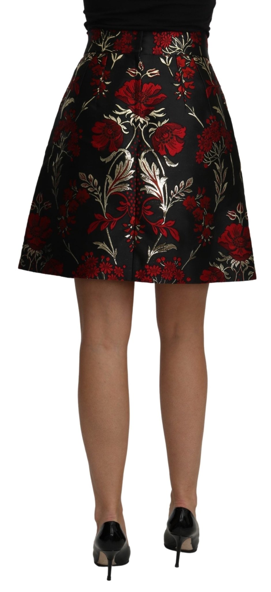 Black Floral Jacquard High Waist A-line Mini Skirt - coffeewithmee2Dolce & GabbanaP3240S