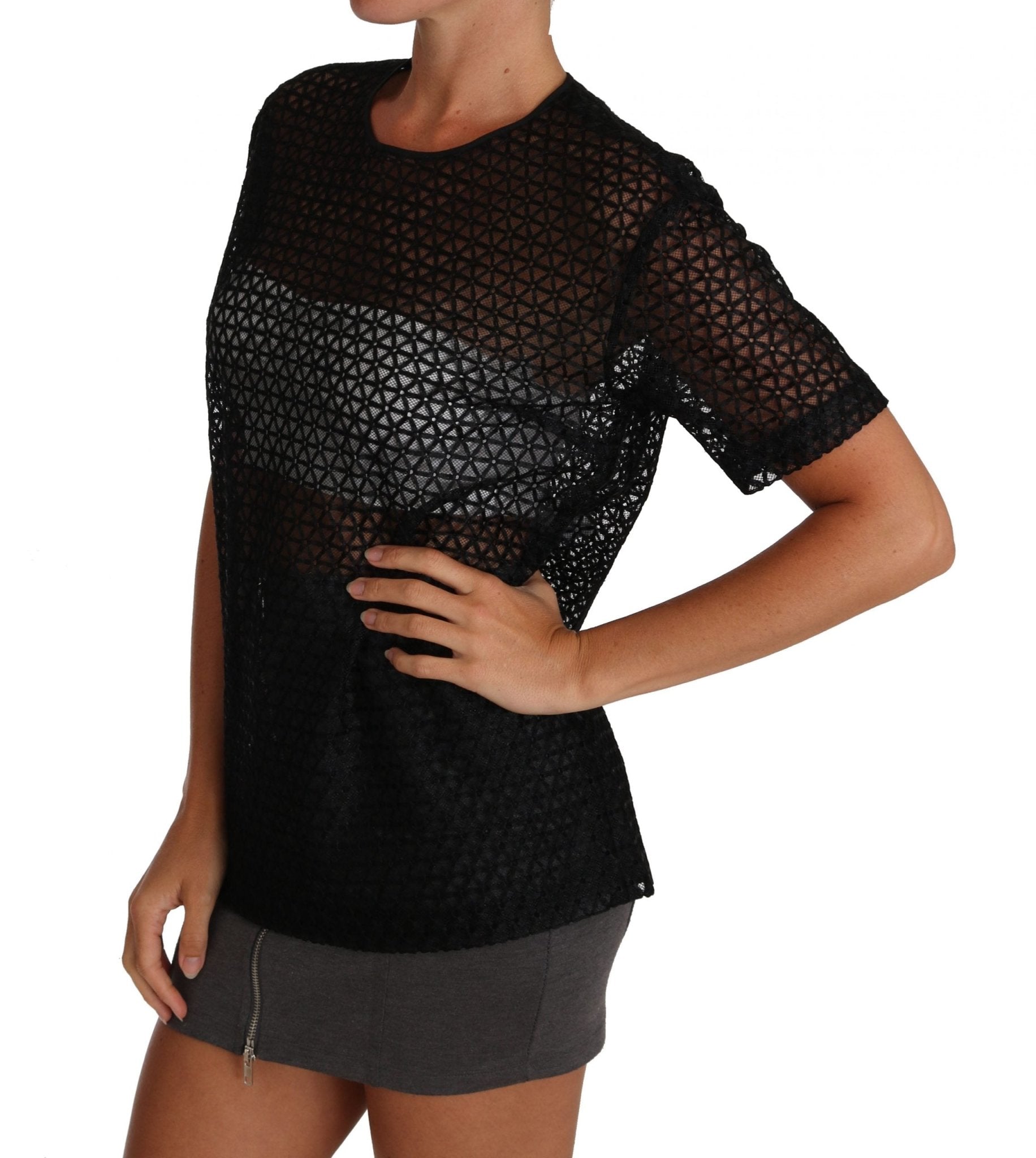 Black Floral Knit Cotton T-shirt - coffeewithmee2Dolce & GabbanaP1418S