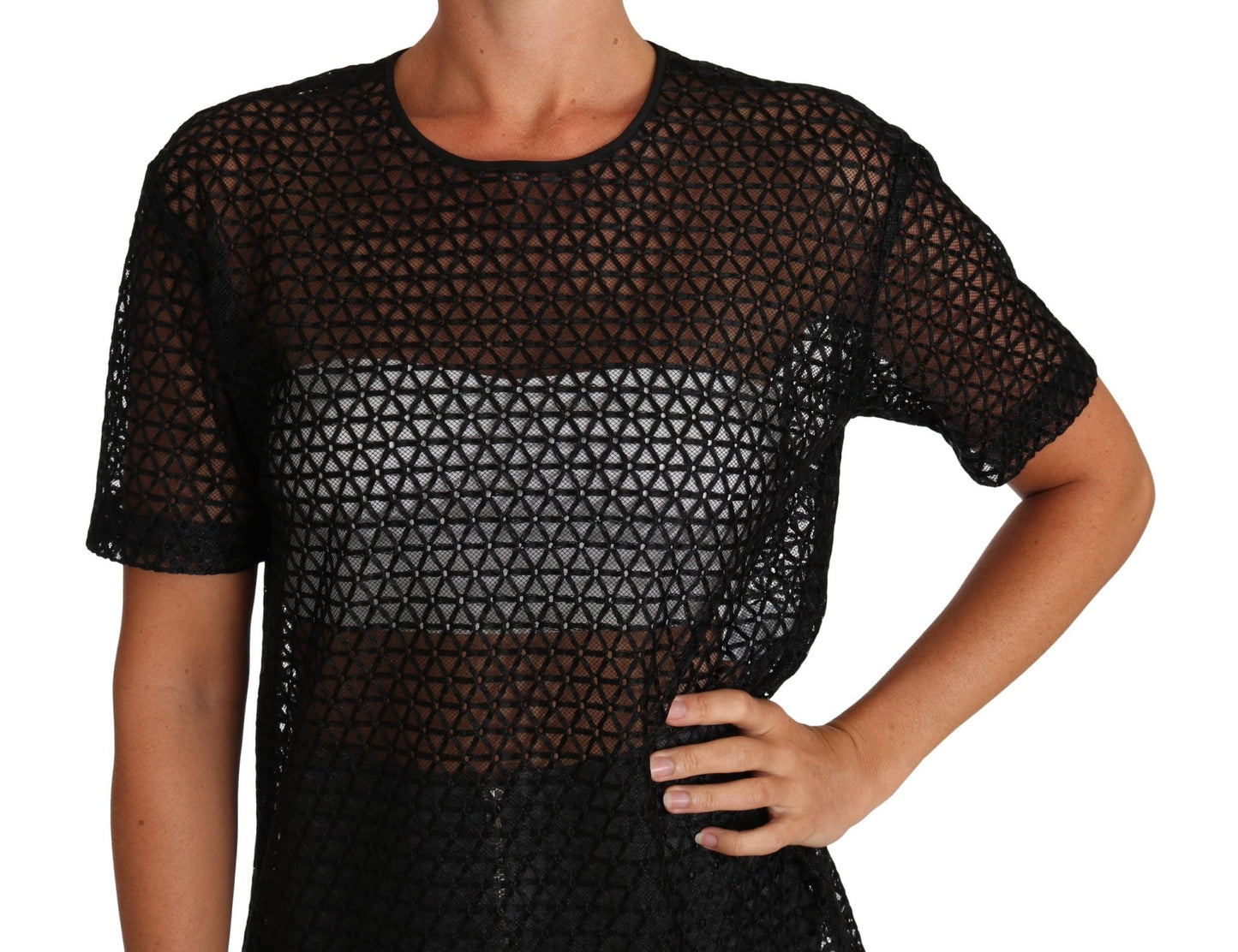 Black Floral Knit Cotton T-shirt - coffeewithmee2Dolce & GabbanaP1418S