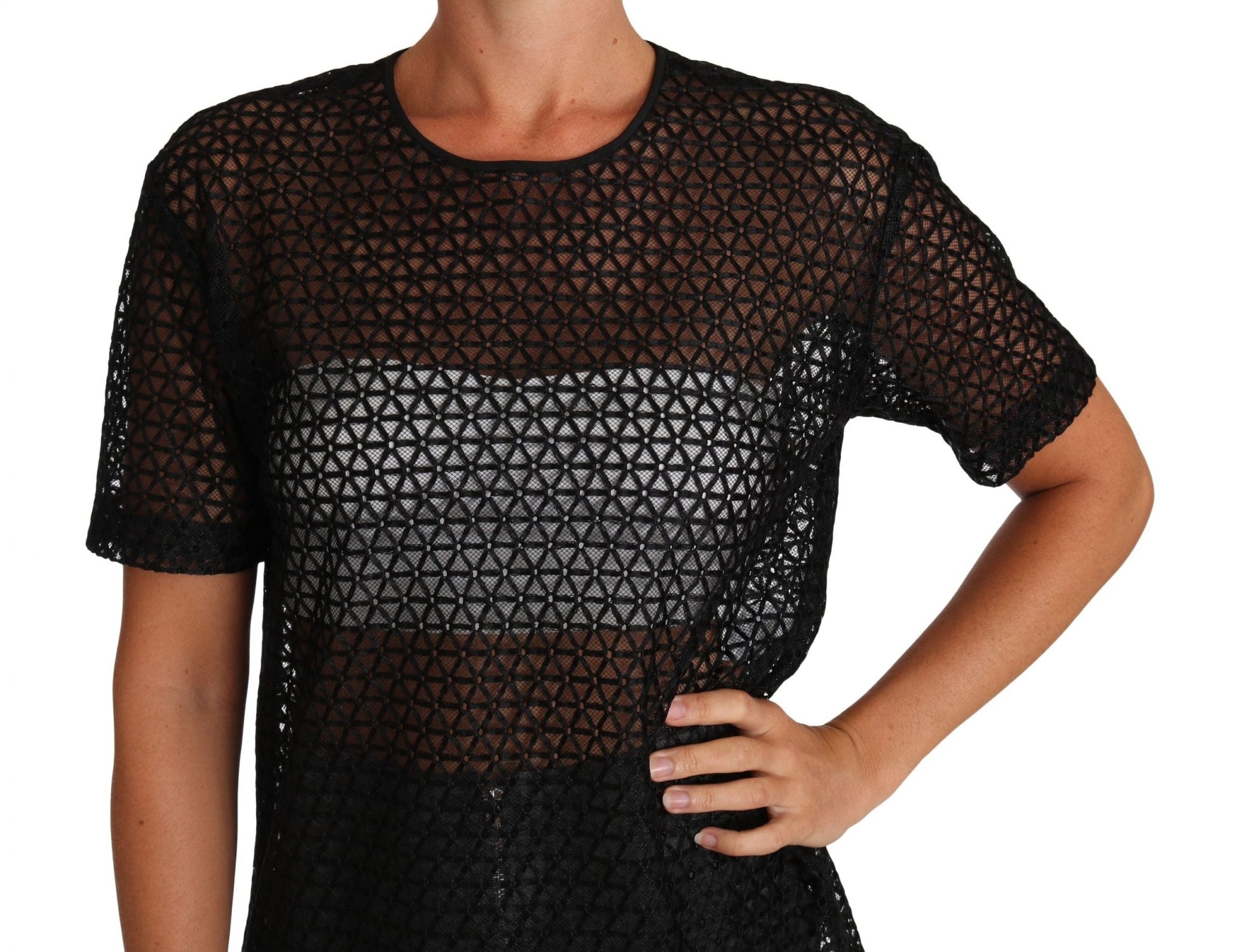 Black Floral Knit Cotton T-shirt - coffeewithmee2Dolce & GabbanaP1418S