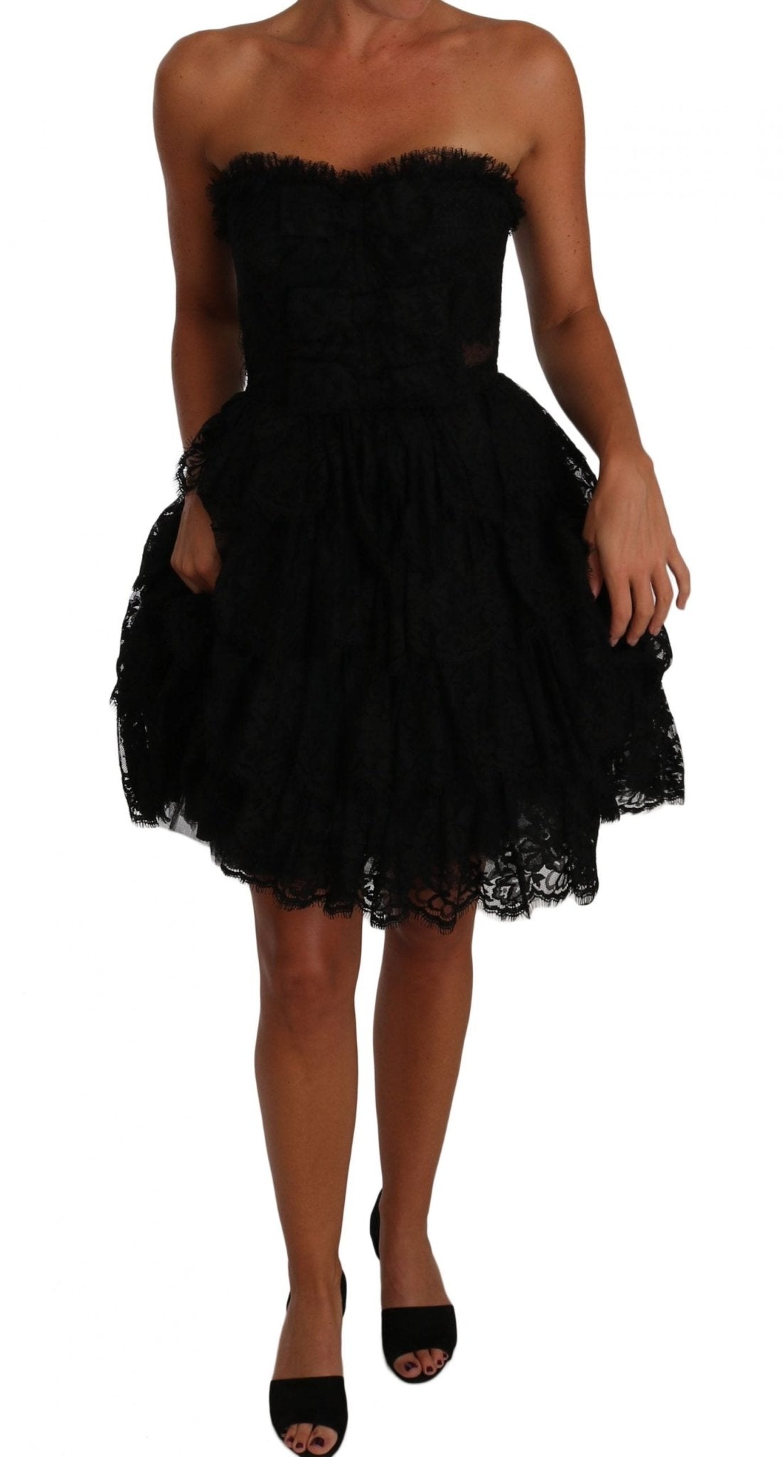 Black Floral Lace Ball Mini Ruffle Dress - coffeewithmee2Dolce & GabbanaP1400S