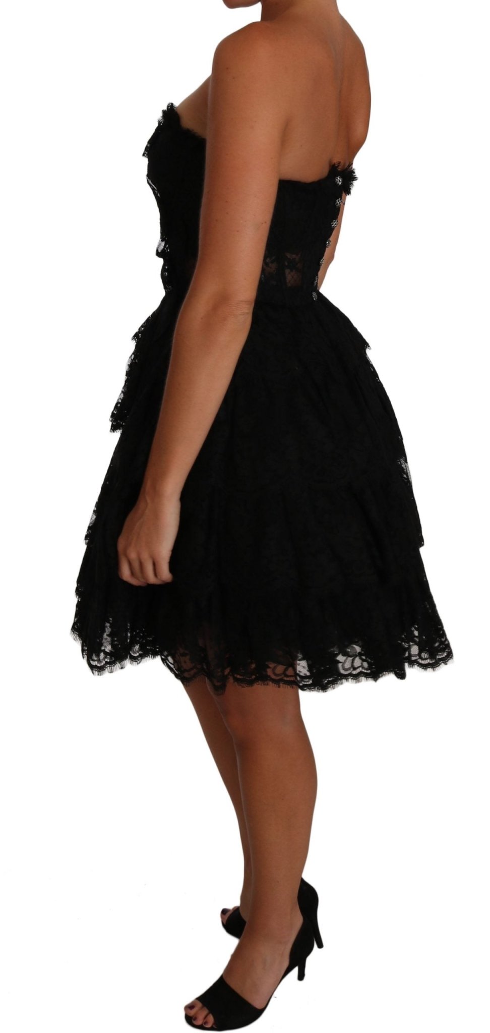 Black Floral Lace Ball Mini Ruffle Dress - coffeewithmee2Dolce & GabbanaP1400S