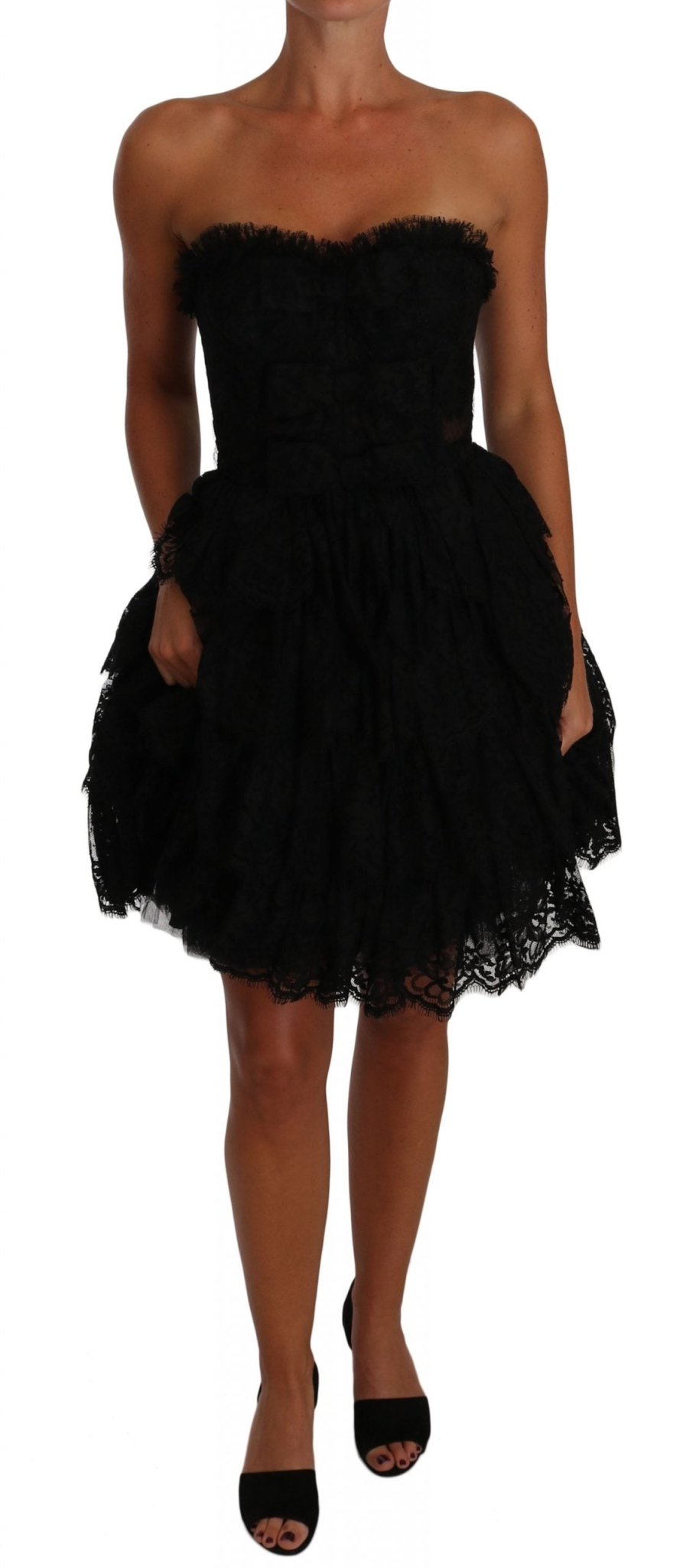 Black Floral Lace Ball Mini Ruffle Dress - coffeewithmee2Dolce & GabbanaP1400S