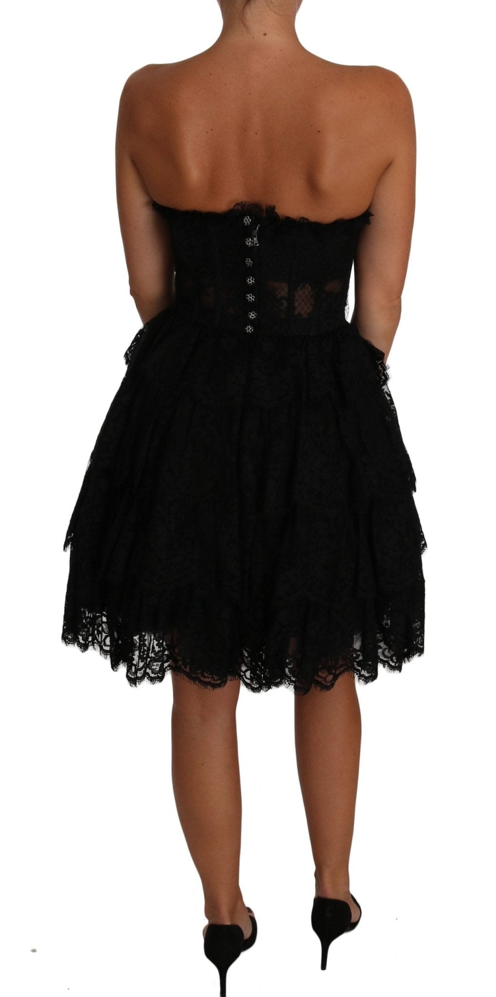 Black Floral Lace Ball Mini Ruffle Dress - coffeewithmee2Dolce & GabbanaP1400S