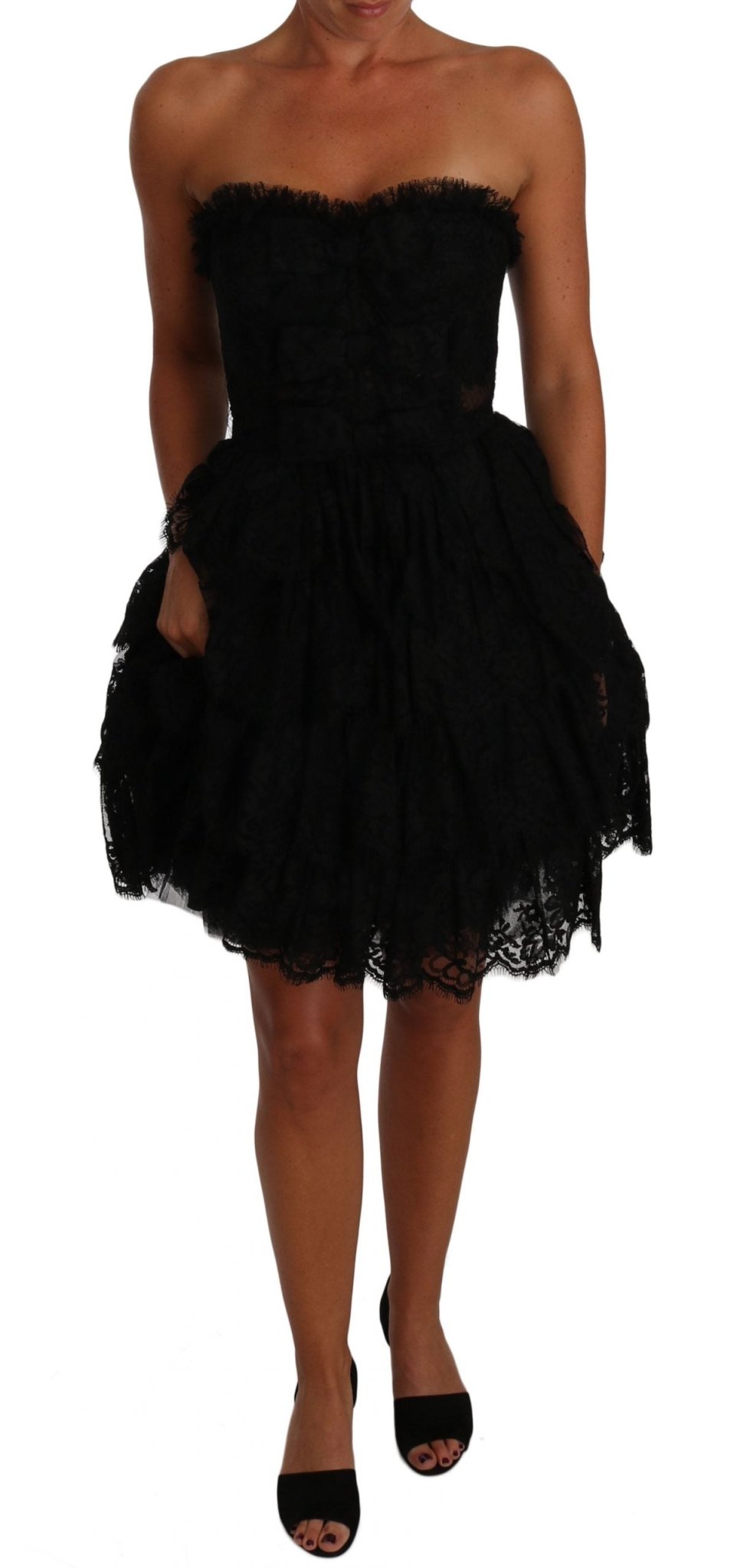 Black Floral Lace Ball Mini Ruffle Dress - coffeewithmee2Dolce & GabbanaP1400S