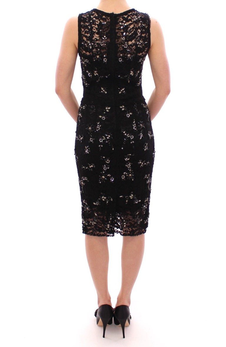 Black floral lace crystal embedded dress - coffeewithmee2Dolce & GabbanaP0635S