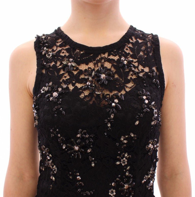 Black floral lace crystal embedded dress - coffeewithmee2Dolce & GabbanaP0635S