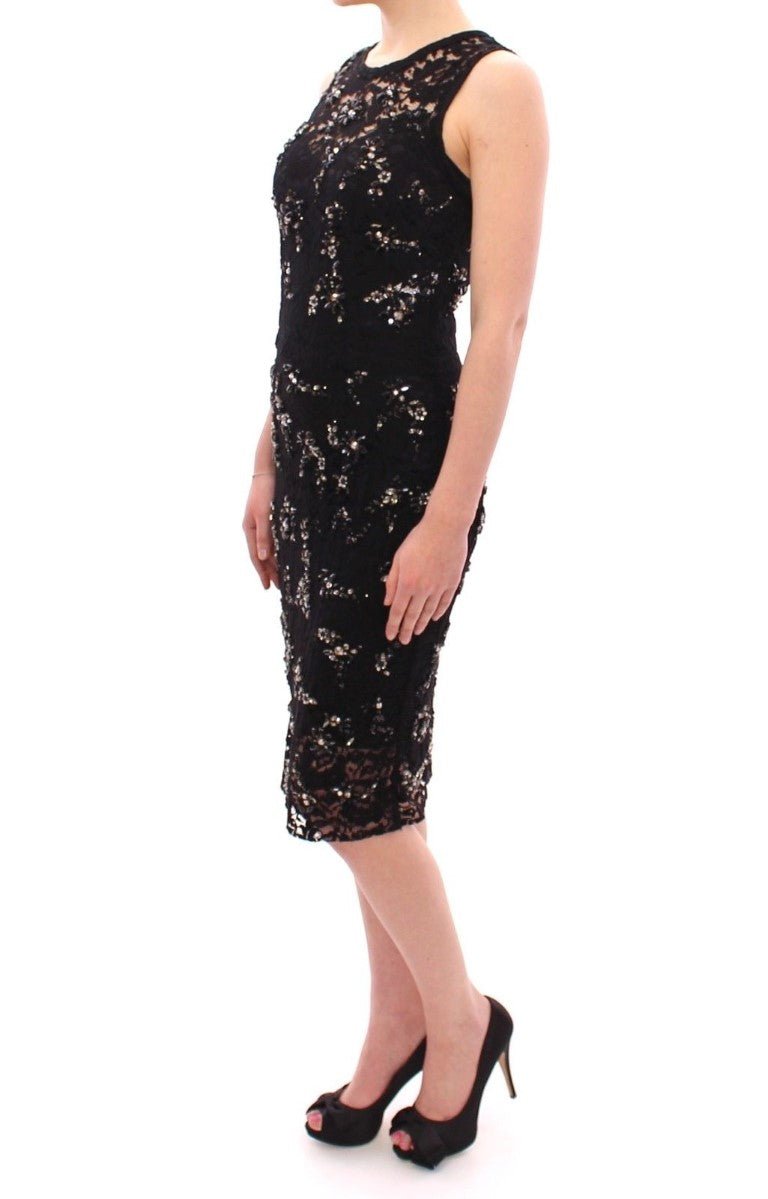 Black floral lace crystal embedded dress - coffeewithmee2Dolce & GabbanaP0635S