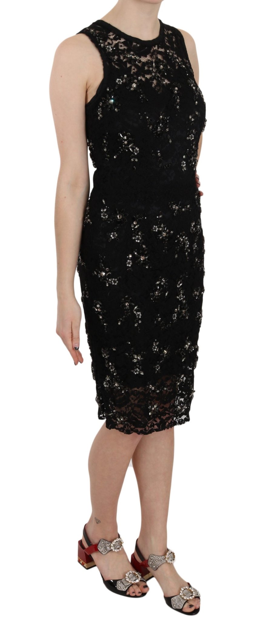 Black Floral Lace Crystal Sheath Dress - coffeewithmee2Dolce & GabbanaP2400S