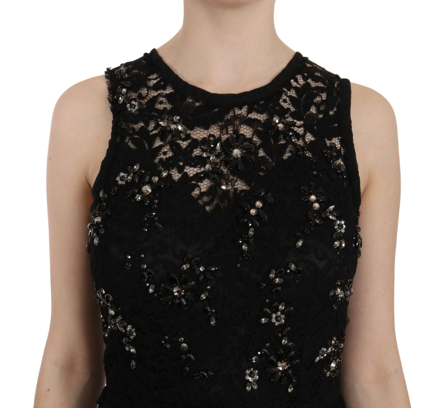 Black Floral Lace Crystal Sheath Dress - coffeewithmee2Dolce & GabbanaP2400S