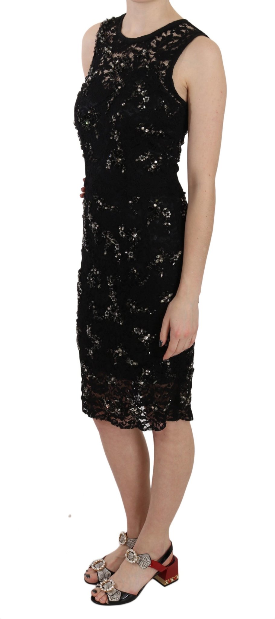 Black Floral Lace Crystal Sheath Dress - coffeewithmee2Dolce & GabbanaP2400S